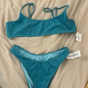 PACSUN LA HEART BLUE GLITTER BIKINI TOP L BOTTOM M